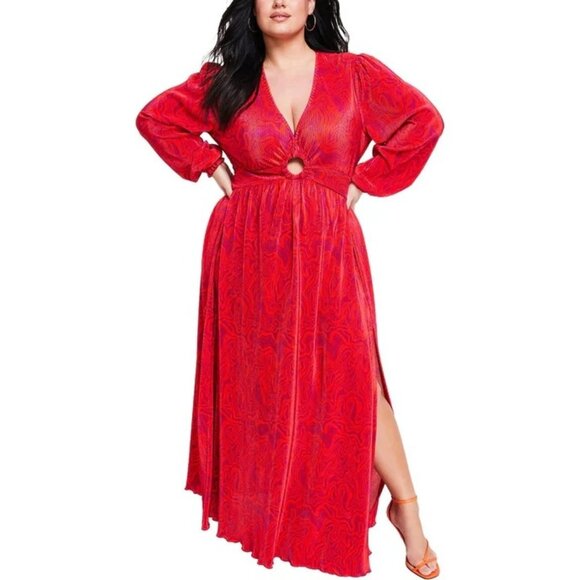 Nina Parker Dresses & Skirts - Nina Parker Prism Maxi Dress 3X Keyhole Pleated Orange Pink NWT